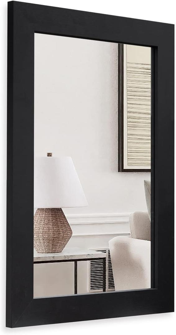 Syndra Rectangular Mirror with Frame Rustic 20x28 Wall Mounted Rustic Vanity Mirror with Large Wood Frame Farmhouse Bathroom Mirror, for Bedroom, Living Room, Entryway Wall Decor(Black)