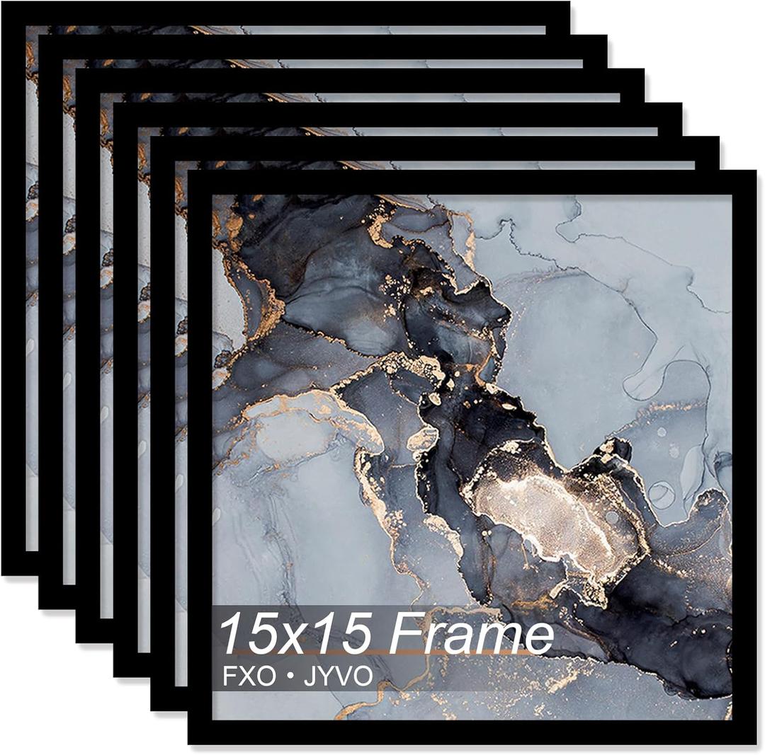 15x15 Frame Set of 6, Black Picture Frame for 15 x 15 Square Picture Poster Photo, Light Weight and High Transparent 15 by 15 Frame for Wall - 6 Pack/Black/15 x15