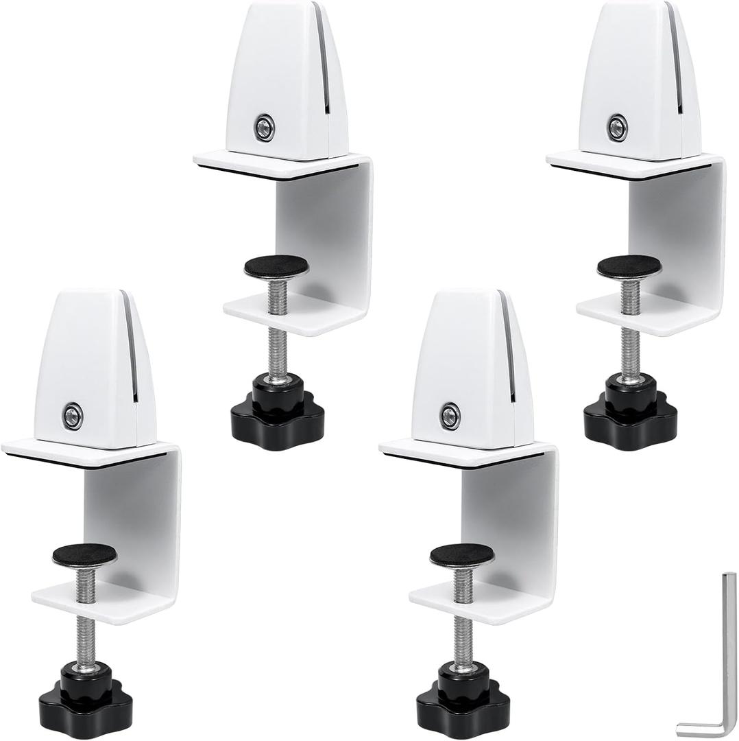 Adjustable Desk Divider Partition Clips, Sneeze Guard Support Clamps for 1/8" to 1" Thick Panels, Desk Privacy Panel Clips for Office and Home Use, 4-Pack, White