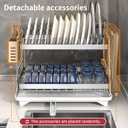 Dish Drying Rack, Double Layered countertop Kitchen Organizer with Drainage Large Bowl Rack and Storage Rack with Drainage Board, Suitable for Kitchen Bars (Silver) (Small)