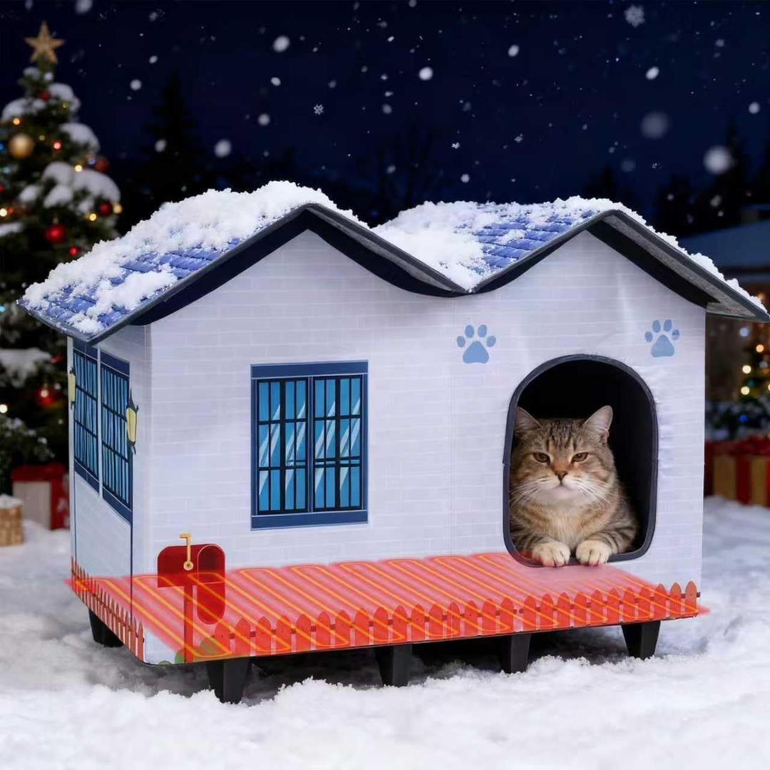 Heated Cat Houses for Indoor/Outdoor Cats with Elevated Heated Cat Bed Waterproof Providing Safe Feral Cats, Easy to Assemble