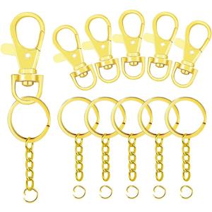 100 Pcs Lanyard Snap Hooks and Key Rings with Chain and Jump Rings for Keychain Lanyard DIY Jewelry Crafts Accessories Gold(50 Swivel Snap Hooks +50 Flat Key Ring with Chains)