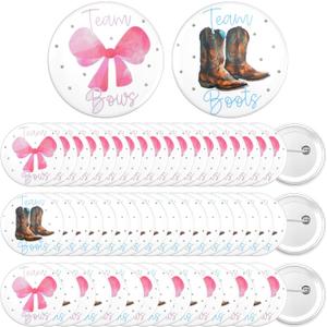 Janmercy 60 Pcs Boots or Bows Gender Reveal Button Pins, Western Cowboy Cowgirl Baby Shower Party Favors, Team Boy Team Girl Vote Badges
