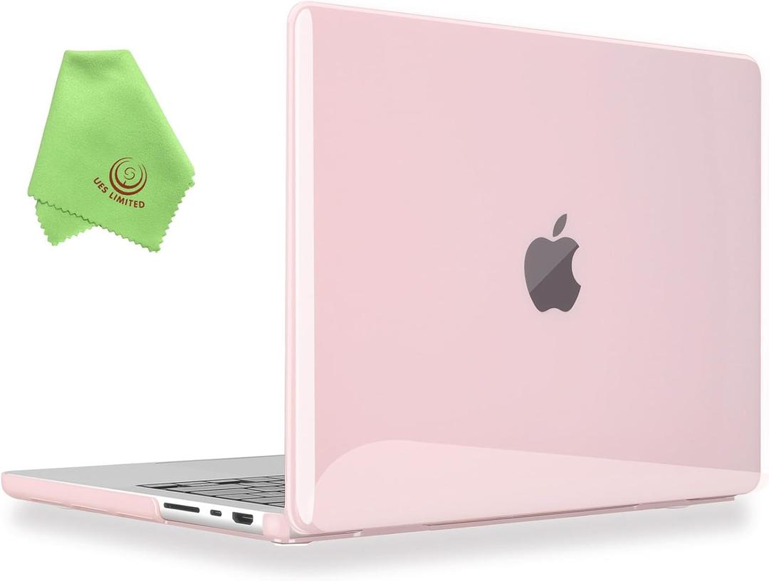 UESWILL Compatible with MacBook Pro 14 inch 2024 2023 2022 2021 Release M1 M2 M3 M4 Pro/Max Chip & Touch ID, Glossy See-Through Hard Shell Protective Cover, Jelly Pink