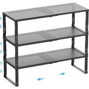 Expandable Spice Rack,Stackable Storage for Cabinet, Multi-Functional Kitchen Shelving,Height-Adjustable,Sustainable Organizer Solution(3Packs/Black/Medium) (MEDIUM:8.11"D x 16.54"W x 6.42"H)