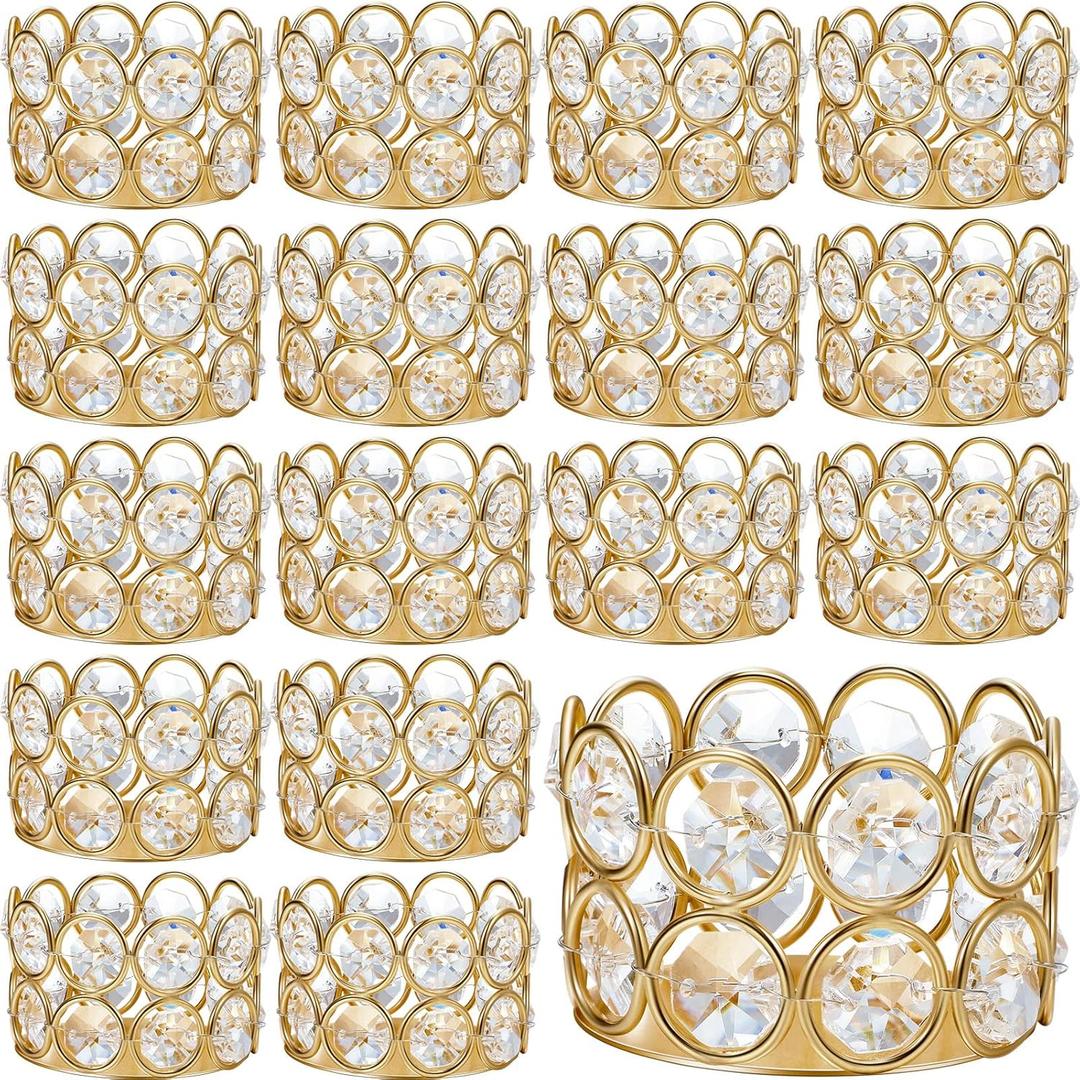 Honeydak 20 Pcs Gold Crystal Votive Candle Holder Tealight Table Centerpieces Elegant Decorative Bling for Wedding Home Decoration, Candle Excluded (Gold)