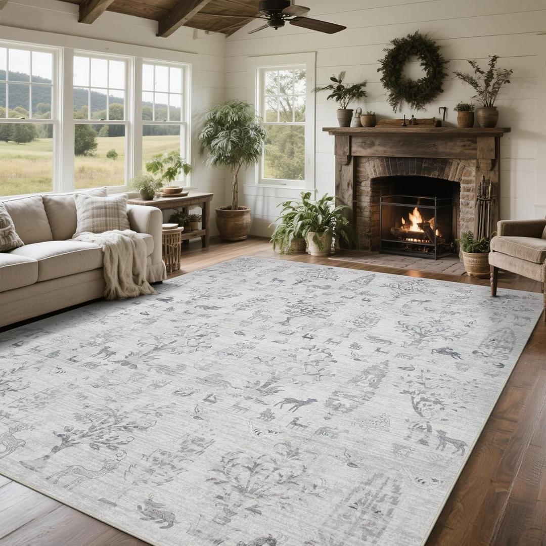Washable Rugs 8x10 Area Rugs for Living Room,Ultra Soft Faux Wool Retro Carpets,Non Slip Backing,Durable Edge Binding,Stain Resistant,The Large Carpet for Bed Room,Dining Room,Office Decor
