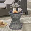 LEWIS&WAYNE Small Outdoor Side Table Patio 20 H Woven Rope Hourglass End Table with Glass Top Round Coffee Table for Living Room Outdoor Patio Backyard Poolside (Gray)