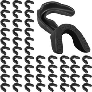 Frienda 50 Pcs Football Mouth Guards Bulk Youth Football Mouthpiece Sport Athletic Mouthguard Gum Teeth Guard for Hockey Karate Basketball Boxing Basketball Rugby (Black)