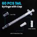 60 PCS 1ml Syringe with Cap for Liquid,Oral Syringes without Needle for Medicine Dropper, Colostrum Collect, Feeding Pets, Liquid Measuring, Individually Sealed, Luer Slip