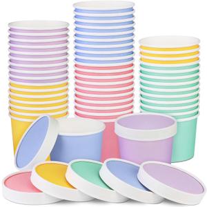 Ruisita 50 Pack Ice Cream Containers with Lids 8 Ounces Disposable Soup Bowls with Lid Paper Ice Cream Sundae Cups Treat Cups with Lids Protect Frozen Desserts like Yoghurt, Assorted Colors
