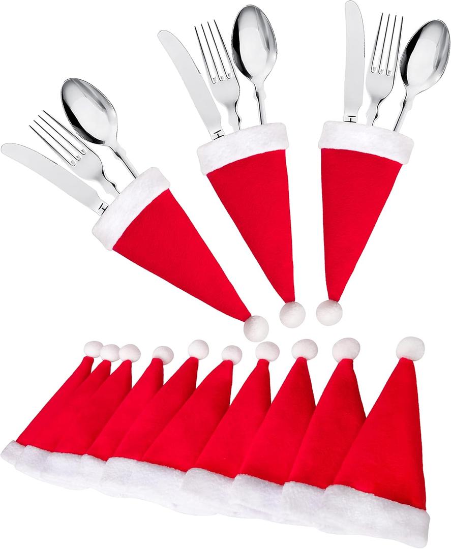jollylife 38Ct Christmas Santa Hats Silverware Holders - Xmas Party Dinner Table Dinnerware Decorations Supplies Flatware Decor