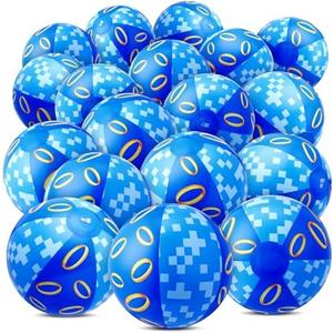 Vertintong 18 Pack Blue and Golden Rings Inflatable Beach Balls for Kids Bulk 12 Inch Blue with Gold Ring Themed Birthday Party Favors for Swimming Pool Back to School Gifts Summer Class Party Decor