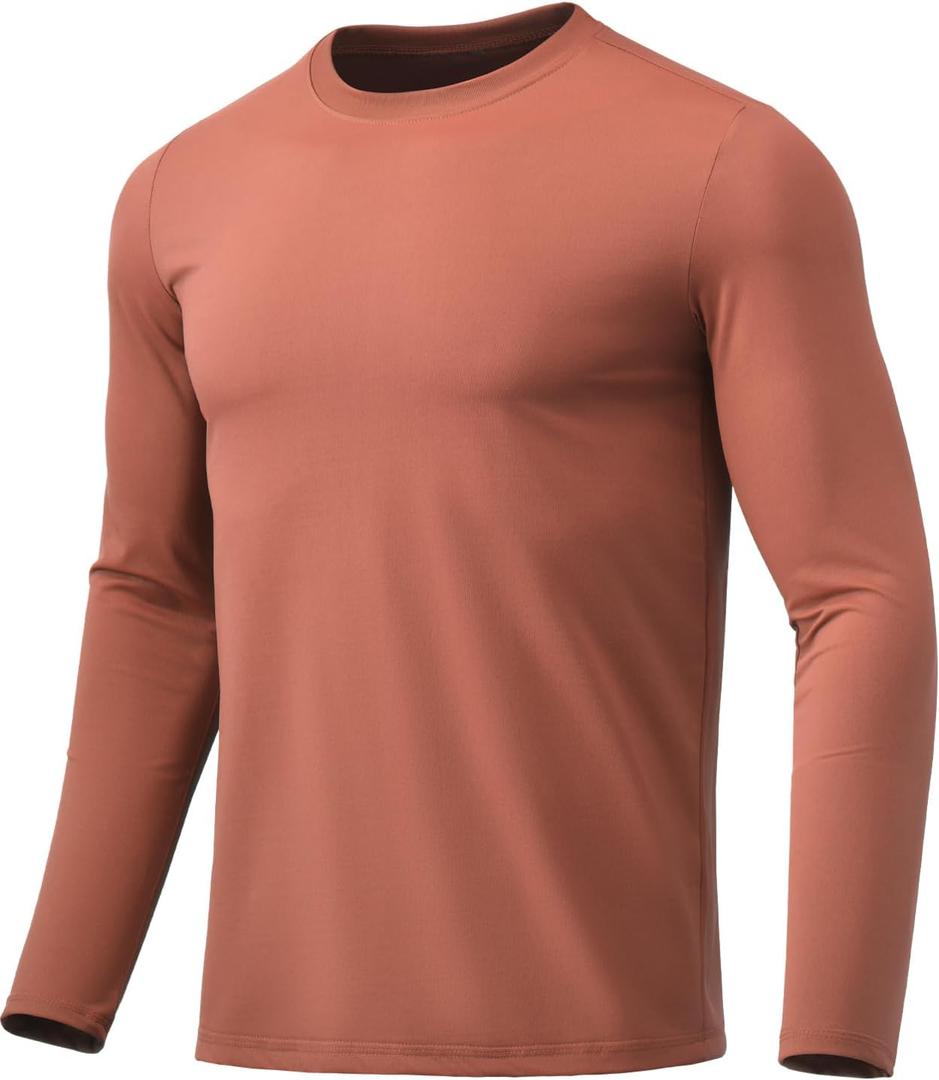 Men's Long Sleeve Shirts Moisture Wicking UPF 50+ Sun Protection Athletic T-Shirts for Fishing Workout Swim Gym (Brick Red)