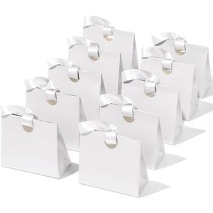 Vitalizart Paper Gift Bags With Ribbon Handles Set of 10 White Bulk Reusable For Gift Wrap Girls Kids Birthday Bridal Shower Party Favors Goodie Bags Candy Toys Christmas 7.87"x3.54"x7.09" Small Size