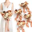 Ling's Moment Artificial Flowers Boho Bridesmaid Bouquet Set of 4, Rust Wedding Flowers Bouquets for Bridesmaids, 7 Inch Bridal Bouquets for Bridesmaids, Wedding Decor, Ceremony, etc