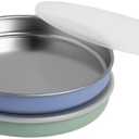 Elk and Friends 7.8” Stainless Steel Non Divided Plates with Silicone Sleeve + Storage Lid | Baby, Toddler, Kids | Dishwasher Safe | Dinner & Snack Plates | 2 Pack