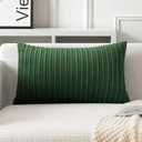 UGASA 12x24 Inch Christmas Pillow Cover Pack of 1 Soft Boho Stripe Corduroy Long Rectangle Lumbar Cushion Case Farmhouse Decorative Pilowcase for Bed Couch Sofa Bedroom, Christmas Green