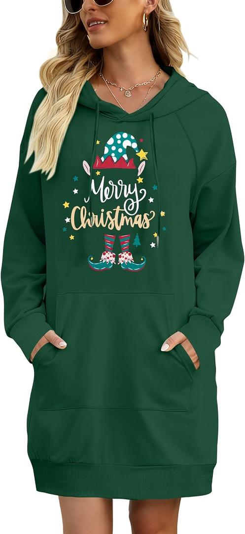 MYHALF Christmas Sweatshirt Women Xmas Tree Hoodies Funny Christmas Long Sleeve Dress Shirt Holiday Sweater Tops with Pockets (Green, XL)
