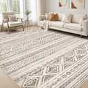 Large Living Room Area Rug 7x9: Soft Machine Washable Boho Moroccan Farmhouse Rugs for Bedroom Under Dining Table - Non-Slip Neutral Morden Indoor Floor Rug Carpet for Home Office Decor - Dark Brown