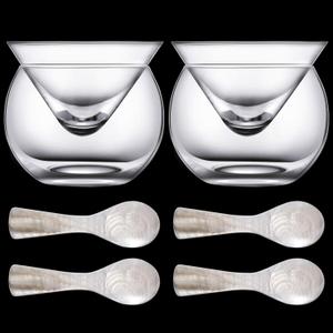 Glass Caviar Chiller Server Set Caviar Spoons 3.2 Inch Shell Spoon Mother of Pearl Round Handle for Egg, Ice Cream, Coffee, Restaurant Serving(6 Pieces)
