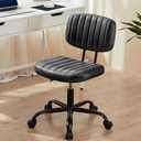 Sweetcrispy Small Office Desk Chair - Armless PU Leather with Comfy Lumbar Support, Height Adjustable Rolling Swivel Task for No Arms, for Adult, Student, Bedroom, Home, Vanity, Black, 16.33" X 18.11" X 34.25"