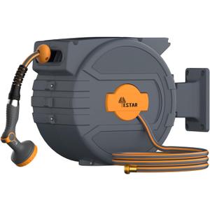 Retractable Garden Hose Reel 1/2 in x65 ft, Garden Water Hose Reel with 10- Function Sprayer Nozzle, Any Length Lock/Automatic Slow Return System,180° Swivel Bracket