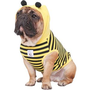iChoue Pug Bee Honeybee Bumblebee Caterpillar Insect Halloween Costumes Hoodies Sleeveless Clothes Outfits Cosplay Shirts for Dogs French Bulldog Frenchie Boston Puppy - Black Yellow, Small (Small ( 5 - 15 lbs)