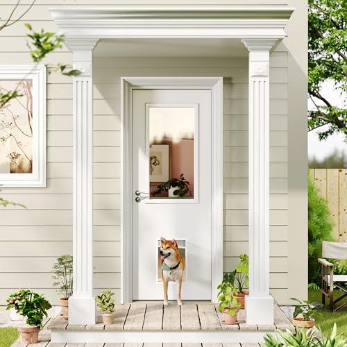 Lakenyon Entry Door, 30" x 80", 1-Panel Clear Glass, Front Door with Dog Door, Solid Wood & MDF Construction, Waterproof Primer, Easy to Install, DIY-Friendly