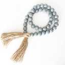 FOUNDATIONS DECOR Wood Bead Garland with Tassels - Boho Bead Garland - Slate Gray