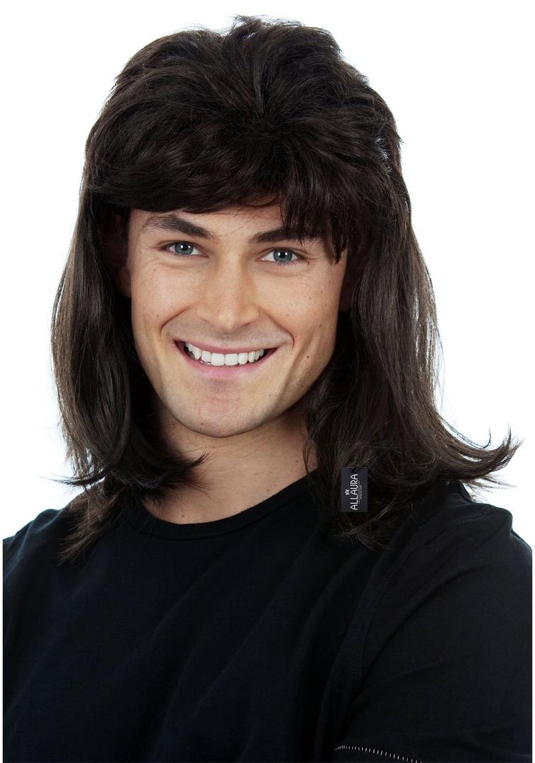 ALLAURA Compatible with Wayne's Wrld Wig  Waynes Black MulletWig 80 s Rocker CostumeMen | 80's Mens Wig 80's Rock Costume Metal HairWig for Halloween Rocker Wigs-Men | Mullet Wigs for Men