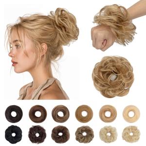 S-noilite Human Hair Messy Bun Hair Piece, Hair Buns for Women,100% Real Hair Bun Wig,Invisible hair buns hair piece Wavy-6RP613R Sunlit Toffee Swirl Blonde