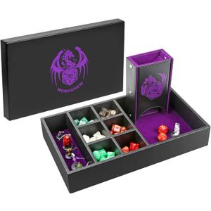 DND Dice Tray & Tower Storage Box, 4 in 1 D&D Dice Holder Case (Dice Rolling Tray, Dice Roller Tower, Dice & Miniature Storage), Great RPG Accessories Gifts for Dungeons and Dragons MTG DM & Player (Purple)