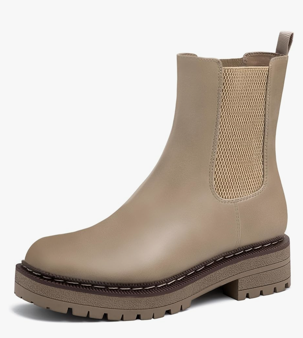 Athlefit Women's Chelsea Ankle Boots Platform Slip On Chunky Heel Lug Sole Leather Booties 8.5