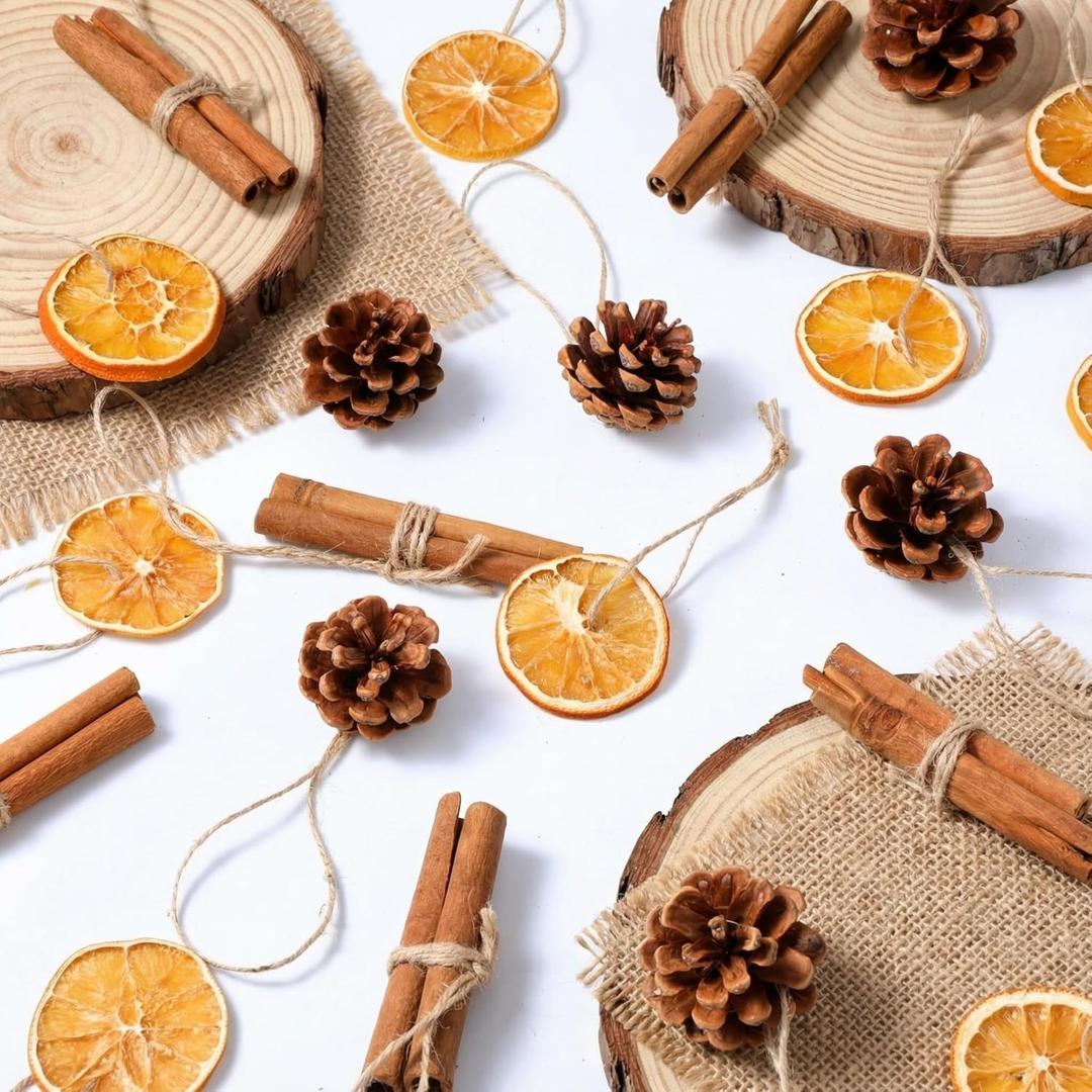 Liliful 30 Pcs Christmas Tree Decorations Dried Natural Orange Slices Natural Pine Cones Rustic Ornaments Bulk Aniseed Cinnamon Sticks for Christmas Tree DIY Crafts Home Decorations (Cute Style)