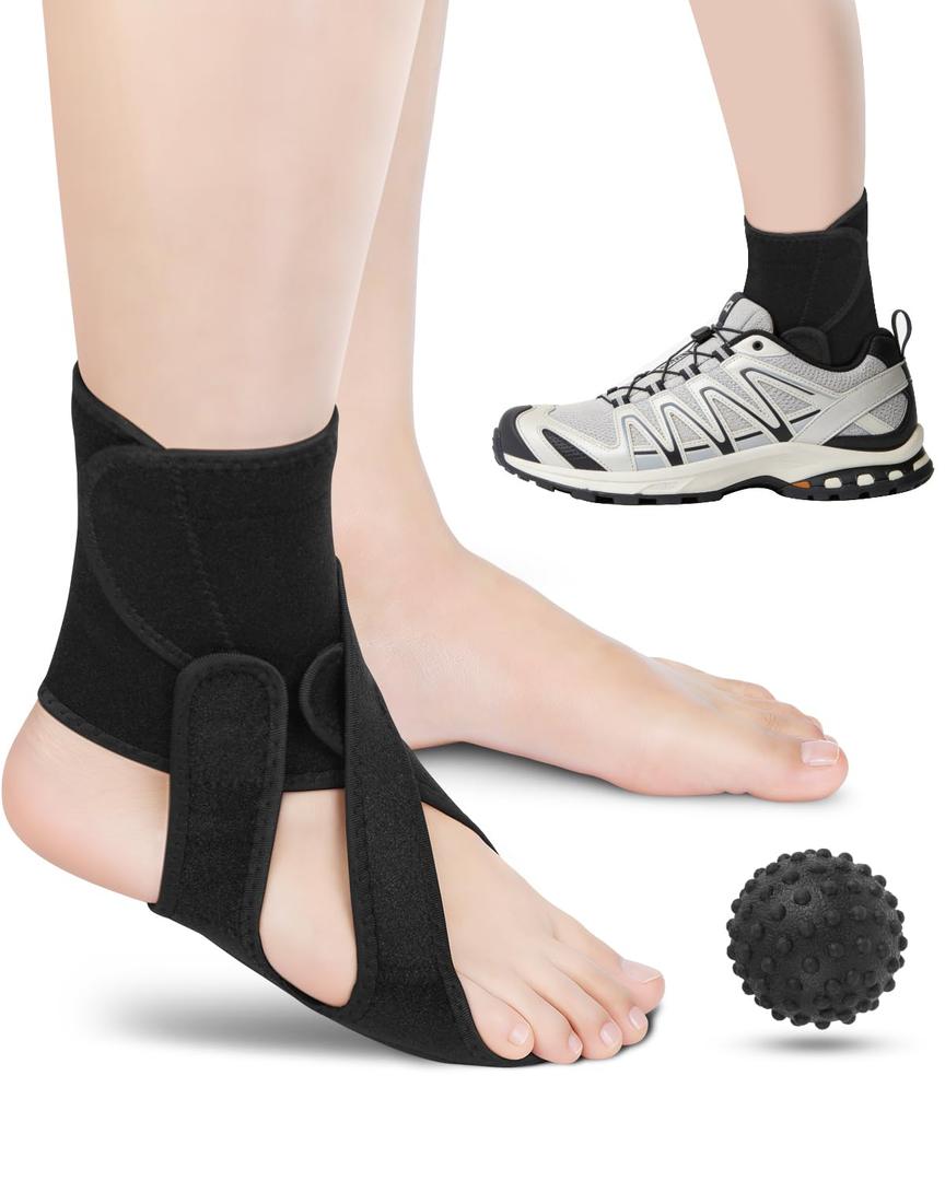Snqqmtt Foot Drop Brace Adjustable Foot Brace for Walking, Ankle Foot Orthosis Provide Foot Drop and Ankle Support, for Walking with Shoes, Socks, or Barefoot, for MS, TBI, Stroke, Use Day & Night, Includes a Massage Ball, Right