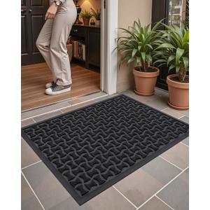 Color&Geometry Front Door Mat Outside Entrance, All-Season Heavy Duty Outdoor Door Mat for Patio Waterproof, Welcome Mat Doormat Outdoor Entrance Non Slip with Rubber Backing, Grey 17''x30'' (1'5" x 2'6" (Rectangular))