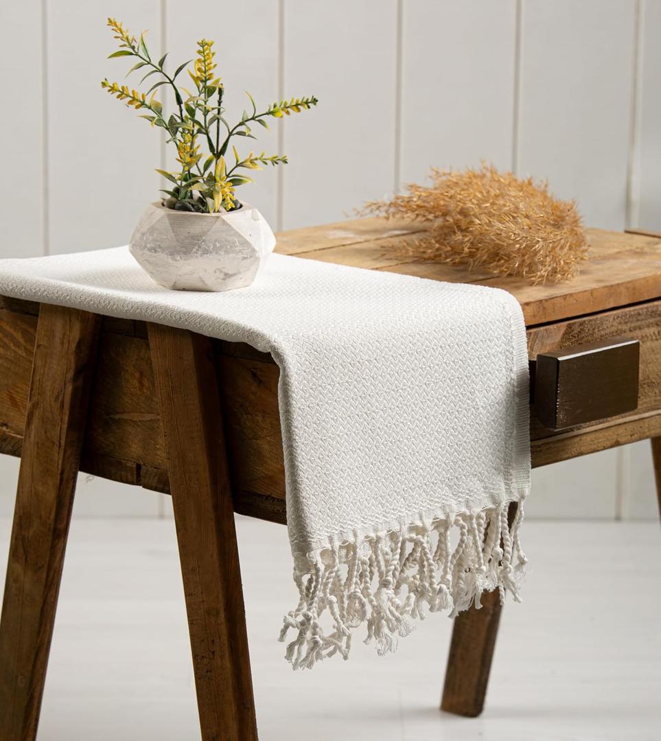 Evelynen Turkish Hand Towels for Bathroom & Kitchen Towels Decorative Set of 2 | Boho Farmhouse Hand Towels with Hanging Loops for Face, Dish, Kitchen & Bath | (16" x 32" - Off White)