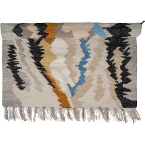 Creative Co-Op Woven Wool and Cotton Blend Rug with Abstract Design and Fringe, Multicolor
