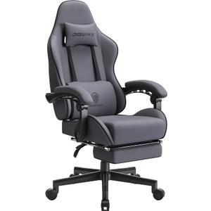 Dowinx Gaming Chair Fabric with Pocket Spring Cushion, Massage Game Chair Cloth with Headrest, Ergonomic Computer Chair with Footrest 290LBS, Grey (Standard)