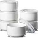 Ceramic Bowls with Lids: 20 oz Microwave Safe Food Storage Containers for Soup, Salad, Cereal, Leftovers, Meal Prep, Lunch, Picnic, Camping, Serving - Airtight, White, Set of 6