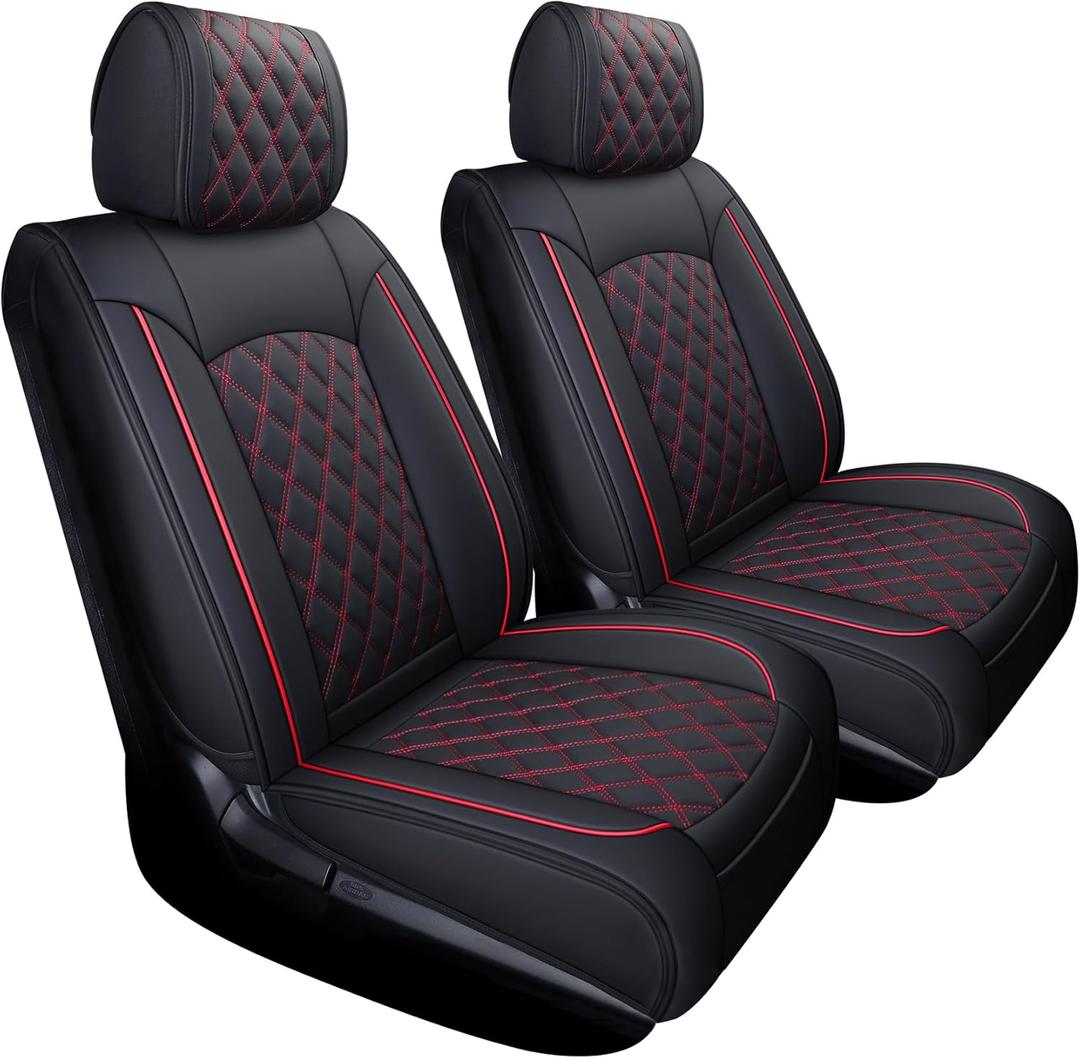 YIERTAI Truck Seat Covers for Toyota Tundra 2008-2023 2024 2025 2026 Crewmax Double Cab Limited Platinum 1794 Edition Tundrasine Concept Waterproof Leather(2 PCS Front only/Black-Red)