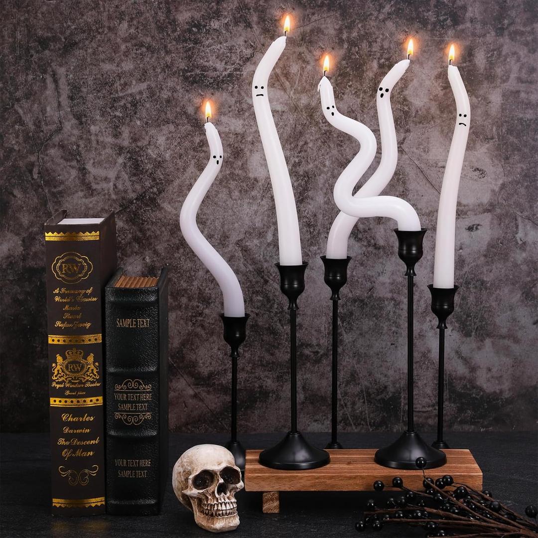 5 Pcs Halloween Ghost Taper Candles Funny Ghost Expression Twisted Wax Candles Decoration for Home Indoor Trick or Treat Party Table Supplies