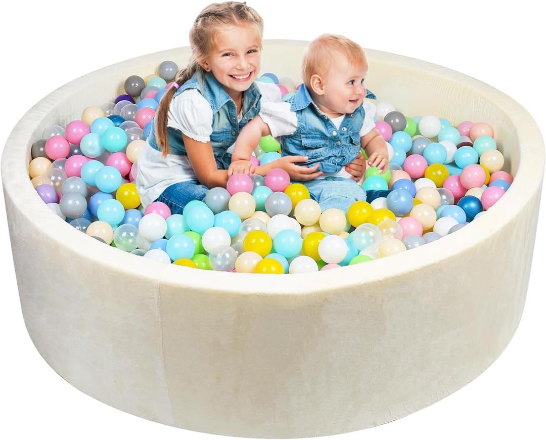 Foam Ball Pit for Toddlers - CALEPTONG 47.2"x 13.8" Extra Large Round Baby Ball Pit Without Balls, Soft Coral Fleece Kids Ball Pool Baby Playpen, Ideal Gift for Kids Indoor Outdoor Game - Cheese White