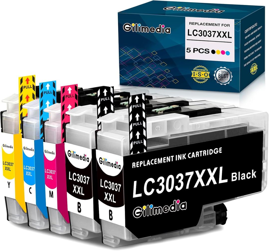 LC3037 XXL Super High-Yield Color Ink Cartridges (5-Pack)- Replacement for LC3037 BK/C/M/Y Ink Cartridges Brother LC3037 Compatible with MFC-J5845DW MFC-J6945DW MFC-J6545DW MFC-J5945DW Printer