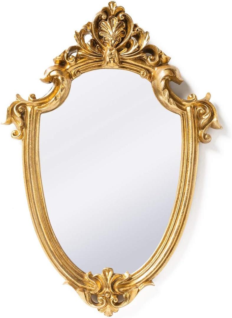 Funerom Vintage 16.9 x 11.8 inch Decorative Wall Mirror Gold Shield Shape
