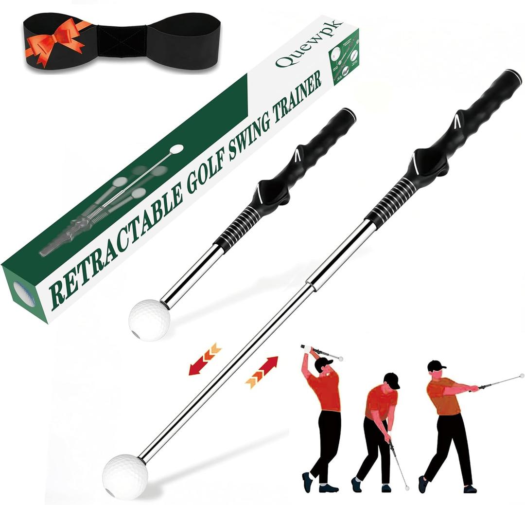 Retractable Golf Swing Trainer Golf Grip Trainer with Arm Band for Right-Handed Golfers, Grip Correction & Swing Click Feedback Training Aid, Indoor & Outdoor Practice, Golf Gifts for Men