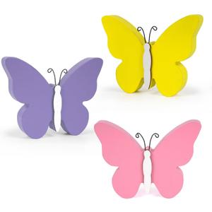 3Pcs Spring Butterfly Decorations for Home, Rustic Wooden Butterfly Decorative Accessories Spring Table Centerpiece Tiered Tray Decor