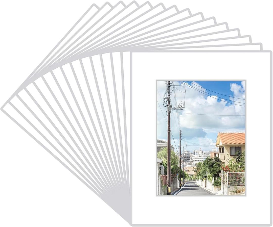 Prudiut 15 Pack 20x16 White Picture Mats, Frame Mattes for 11x14 Pictures Display Photo Frame Mat Core Bevel Cut Mat Board Show Kit for Photos, Prints, Artworks