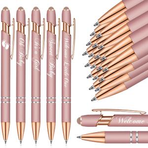 Jspupifip 50 Pcs Baby Shower Pens with Stylus Tip Metal Retractable Baby Shower Pens Girls Black Ink Baby Pens Bulk It's a Girl Pens for Baby Shower Favors Guests School Supply (Rose Gold)
